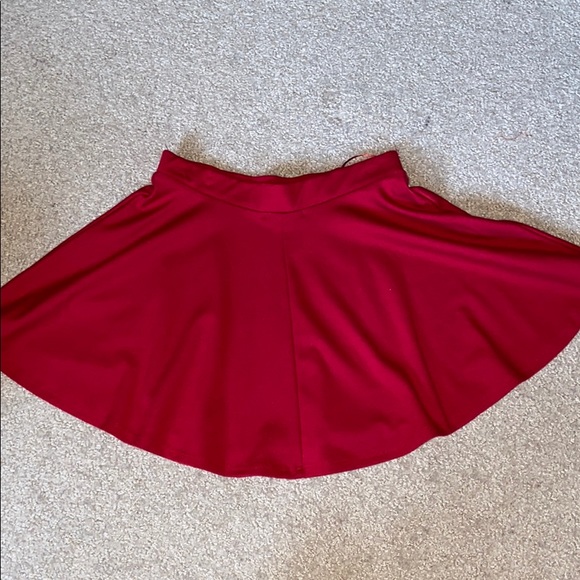 Red mini skirt Twirl A line ruffle circle skater bright solid basics high waist - Picture 3 of 6